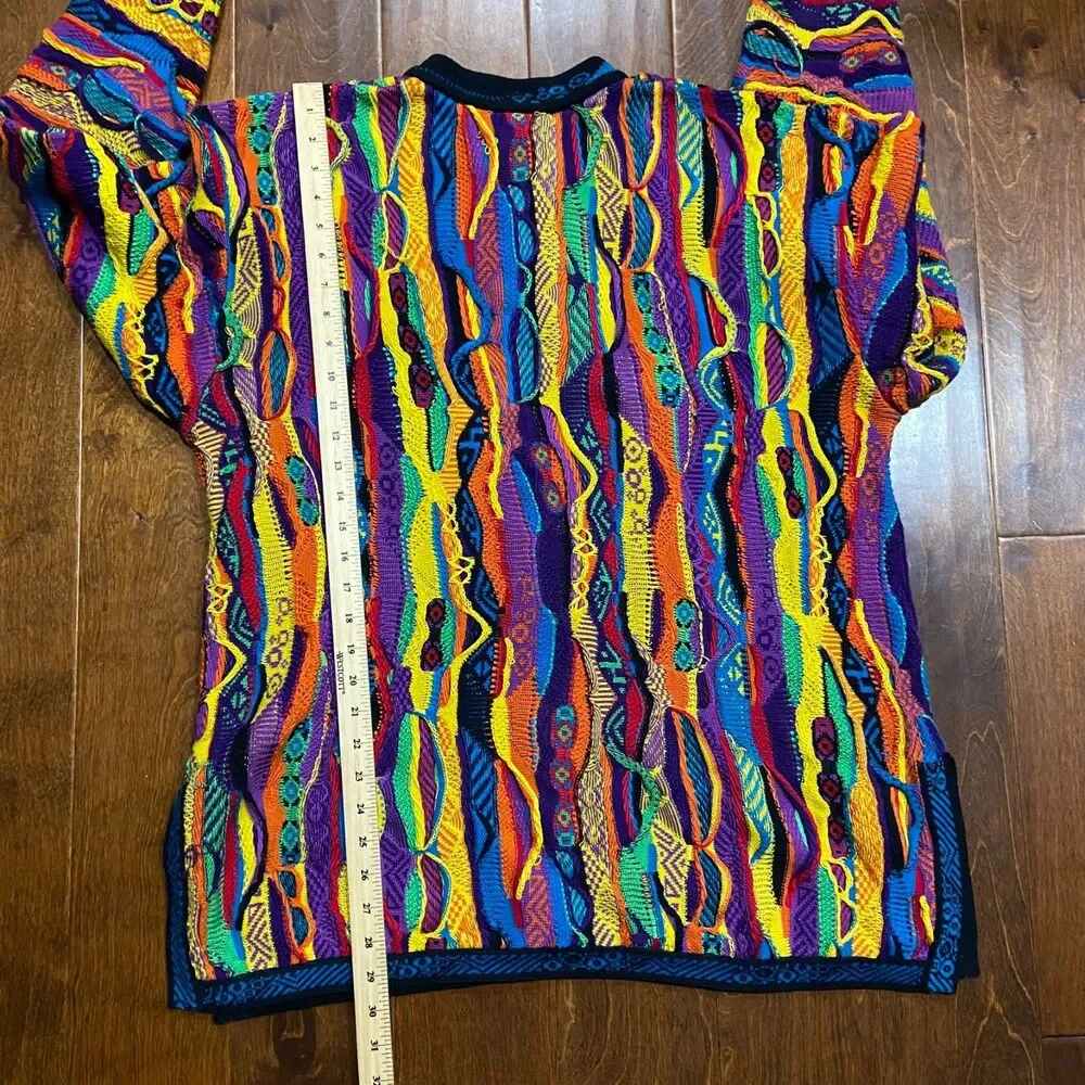 COOGI Australia Vintage 3-D Knit 1/4 Zip Multicolor Sweater Cotton Men's Size XL - Picture 8 of 9